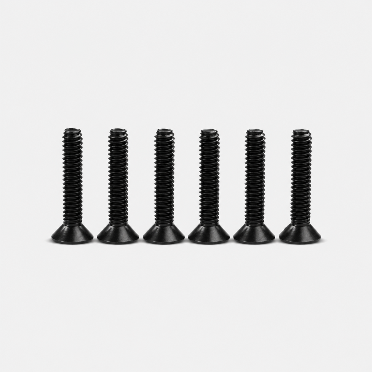 Pack of 12 black tapered flat-head screws for mounting L-track