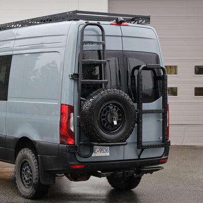 Sprinter Rear Door Aluminum Gear Rack - NO DRILL + Carbon Fibre Storage Box - Trenta - Ski box/Multisport