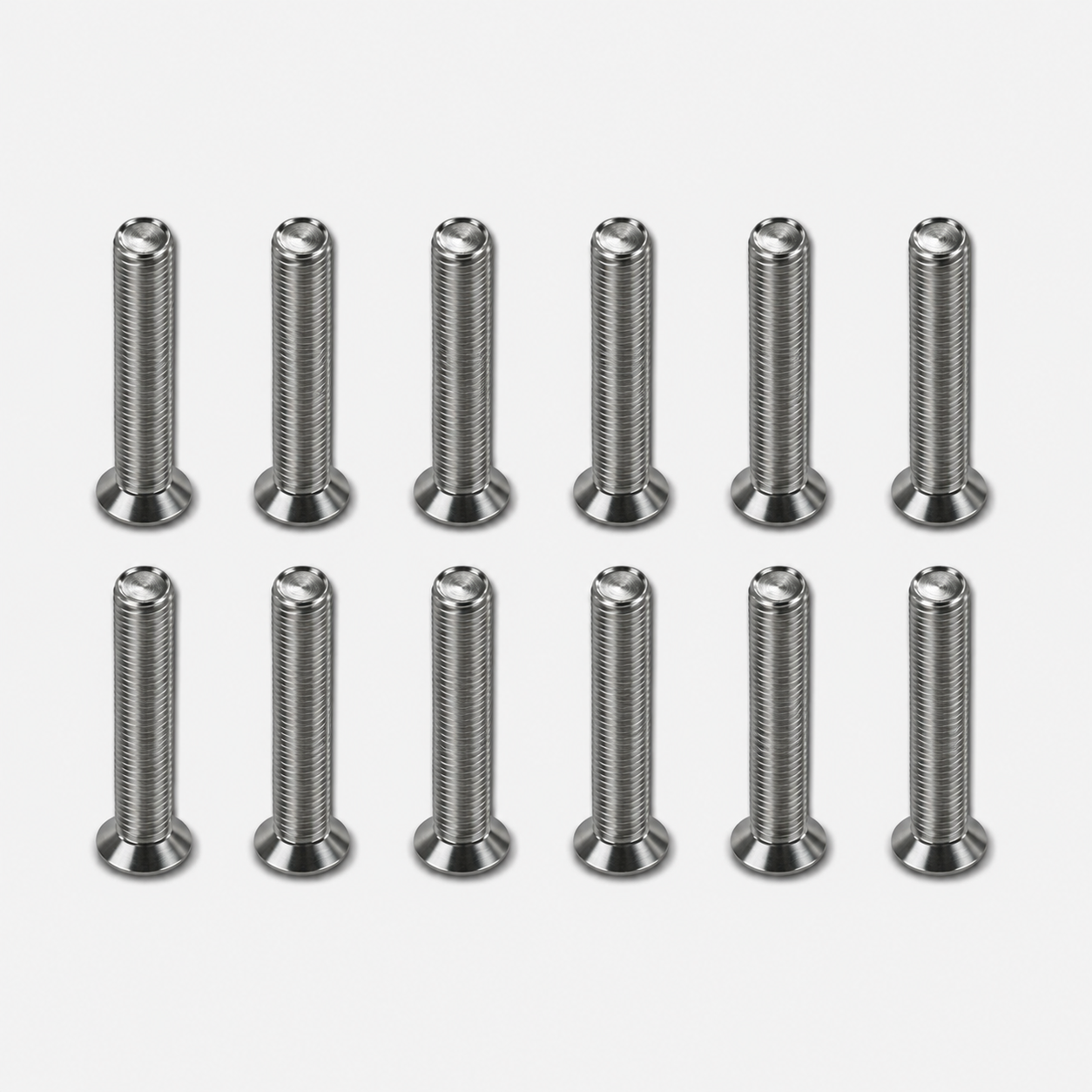 Pack of 12 silver tapered flat-head L-track mounting screws