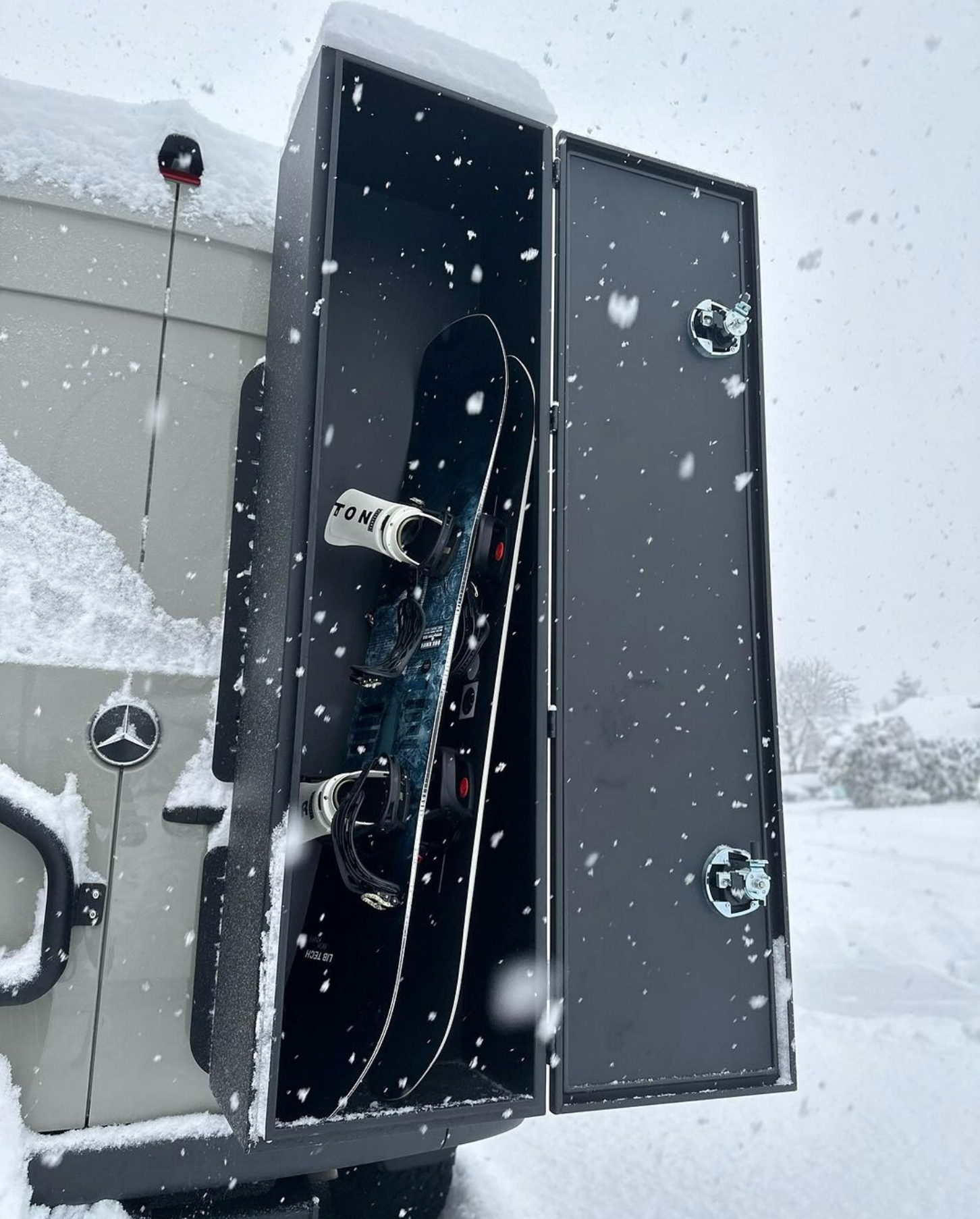 Camper van snowboard exterior storage box