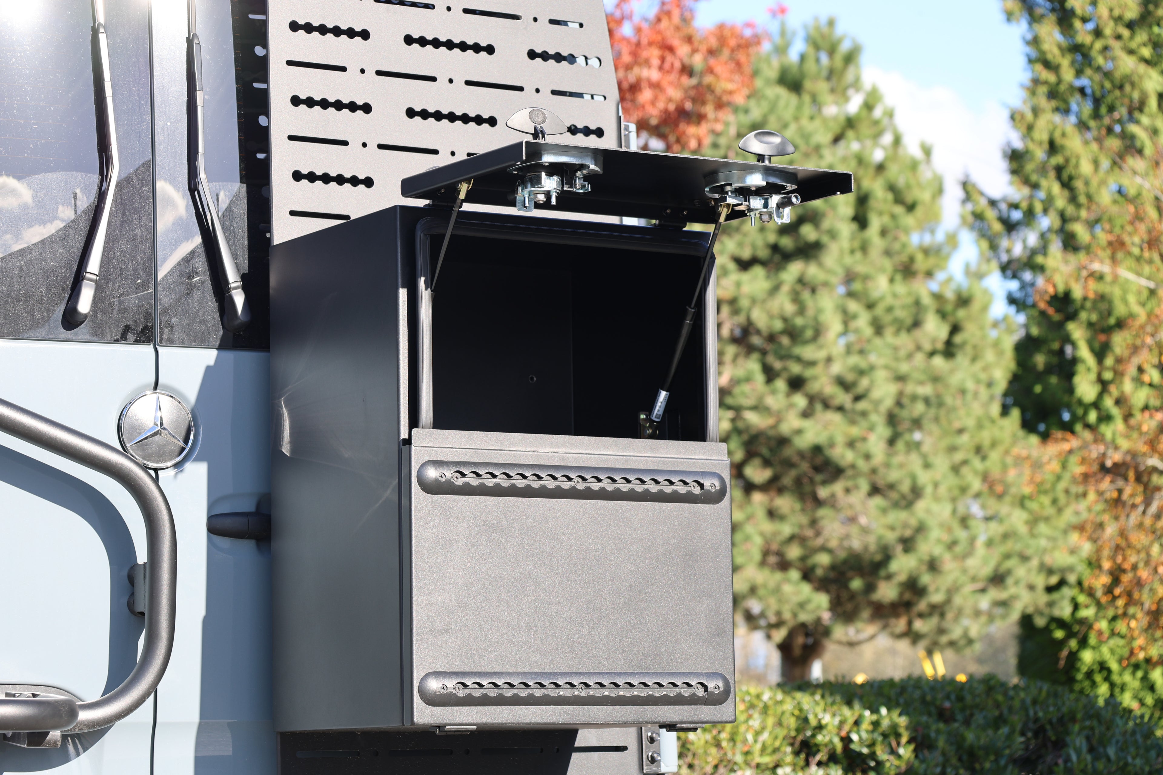 Sprinter rear door aluminum storage box