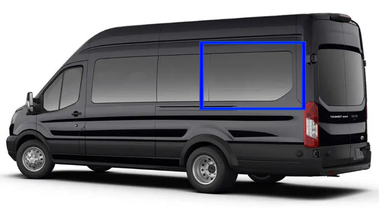VWD Ford Transit Van Fixed Window Medium / High Roof 2015+ Driver Side Rear Quarter 148" EXT WB (DTT18003) - Campervan HQ