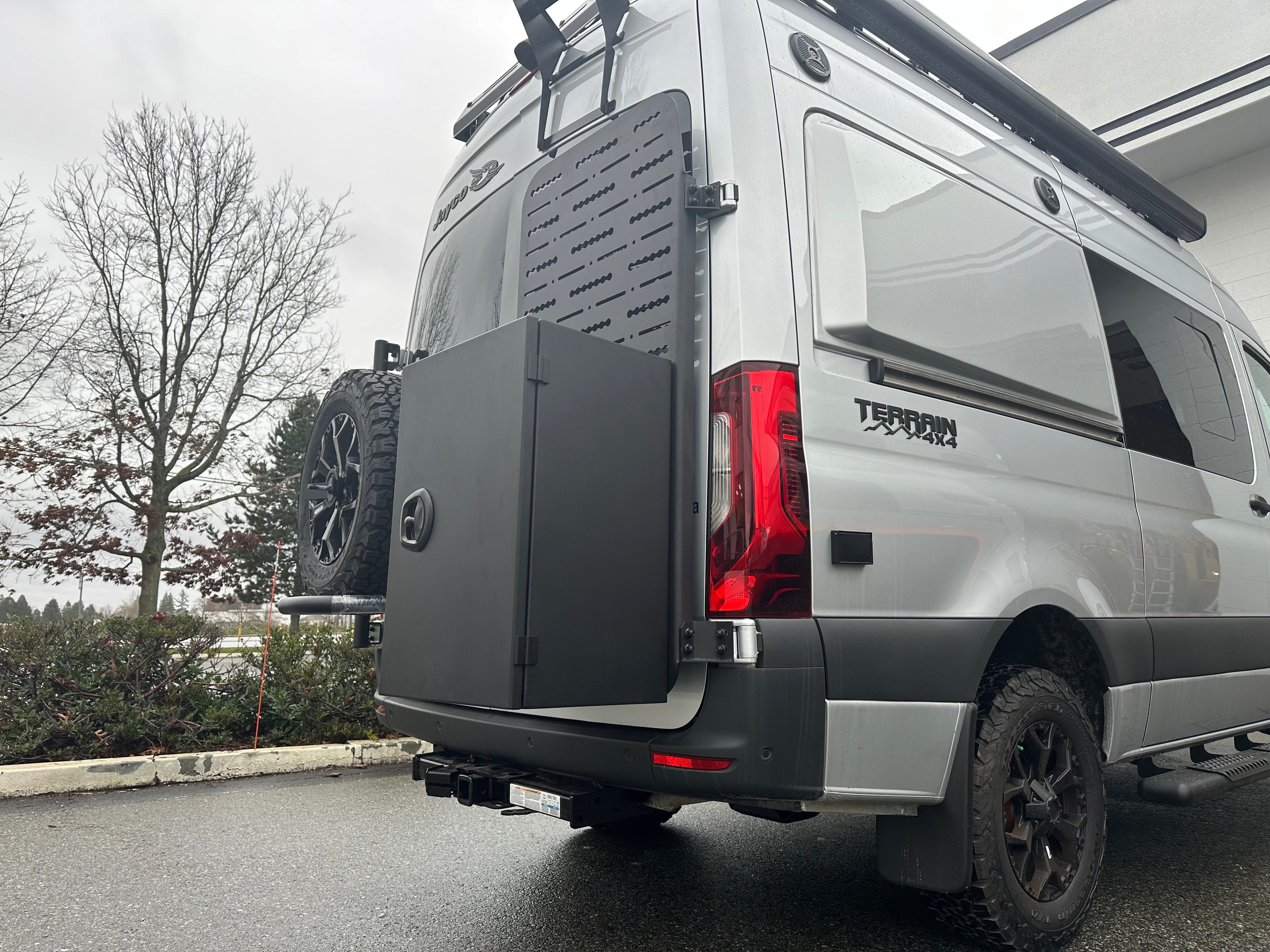 Venti storage box mounted on camper van rear carrier