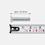 Silver tapered flat-head L-track screw measuring approximately 32 mm